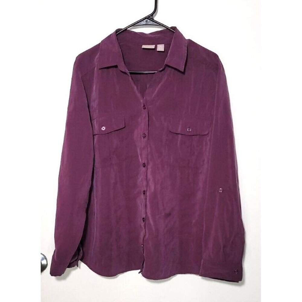 Chicos Womens sz 3 purple long sleeve buttons collar pockets soft